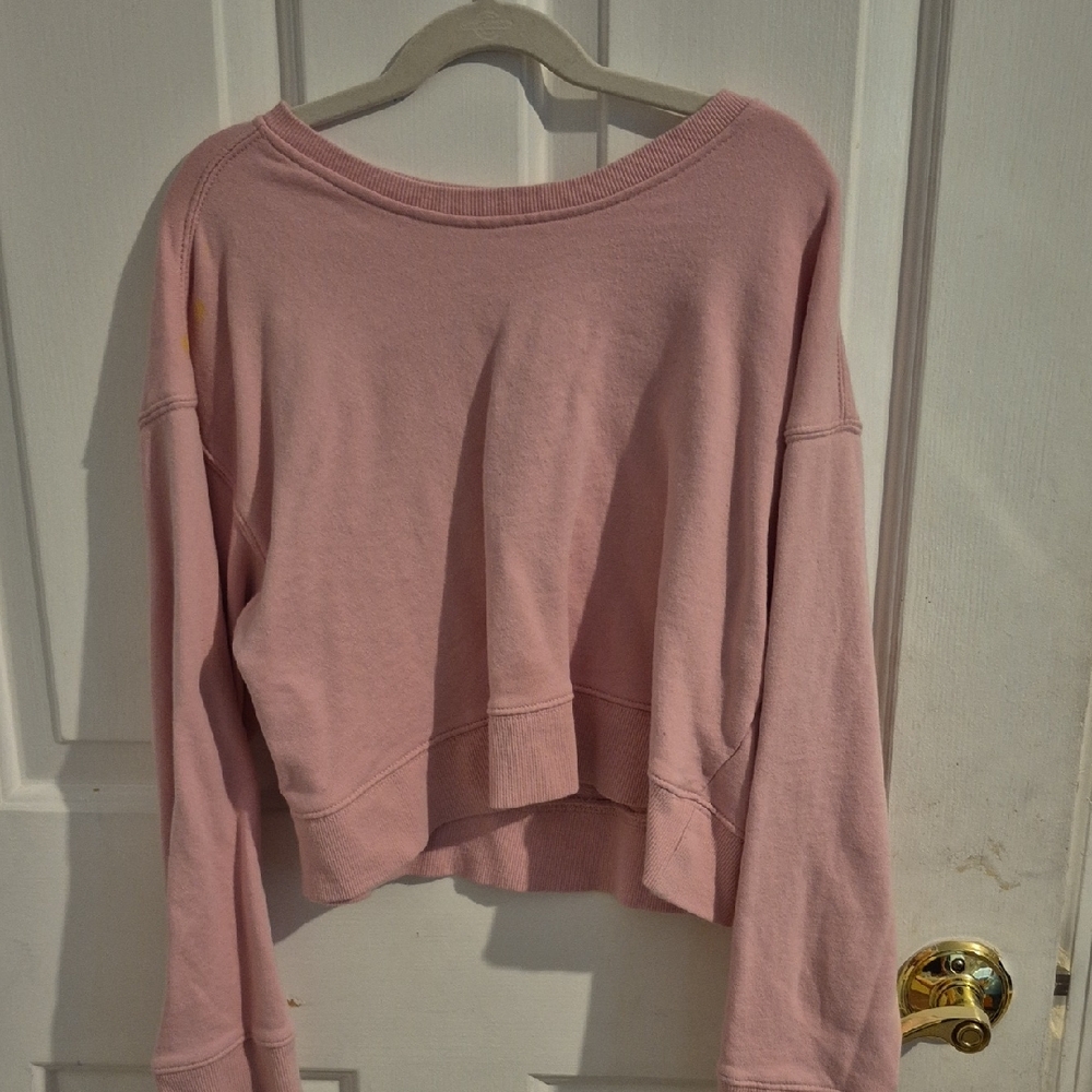 Kidpik Pink Cropped Boxy Long Sleeve Crewneck Sweatshirt
